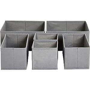 Amazon Basics Cloth Drawer Storage Organizer Boxes for Socks, Underwear and Baby Items, Set of 6, Gray
