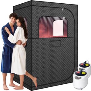 MIXC Full Body Portable Personal Saunas Box for Home, 2 Person Steam Sauna at Home Spa with 2.6L & 1500W, Two-Person with 2 Foldable Chairs, Remote Control, Home Sauna for Gym, Black