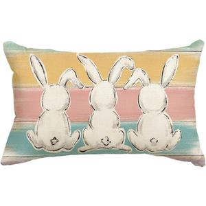 AVOIN colorlife Watercolor Stripes Bunny Easter Throw Pillow Cover, 12 x 20 Inch Rabbit Holiday Cushion Case Decoration for Sofa Couch