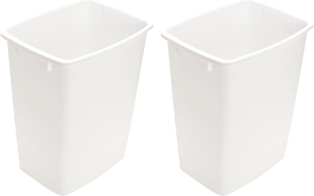 Plastic Trash Can - 35-Quart (9-Gallon) - Indoor Garbage Bin for Kitchen, Home, Office and Commercial Use - Large Waste Disposal Tub, Plastic Waste Container- White. 2 Pieces