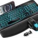 SABLUTE MA22 Pro Wireless Keyboard and Mouse Combo - Ergonomic Wave Keyboard with Soft Leather Wrist Rest, Phone Holder, Rechargeable, RGB Backlit Mouse, Full-Size Set for Windows/Mac/Computer