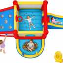 9 in 1 Inflatable Bounce House Kid Trampoline with Tall Slide, Ball Pit Pool, Skill Soccer, Throwing Sandbags Game, for Home Party or Outdoor Ages 3-10 with 520W Blower 190"x138"x76", Large
