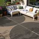 Lahome Modern Rainbow Easy Jute 6x9 Rug, Large Living Room Carpet Washable Outdoor Patio Dining Room Rug, Non Slip Indoor Outdoor Carpet for Backyard Deck Office Decor (Nature/Black Rainbow)