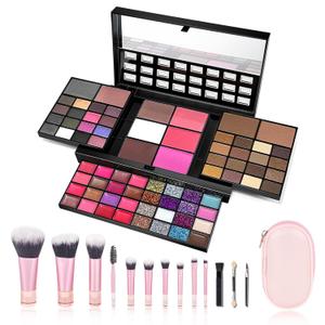 74 Colors Makeup Palette with 10-Piece Makeup Brush Set  All-in-One Full Face Makeup Kit, Eyeshadow, Lip Color, Blush & Contour Set, Gift for Women