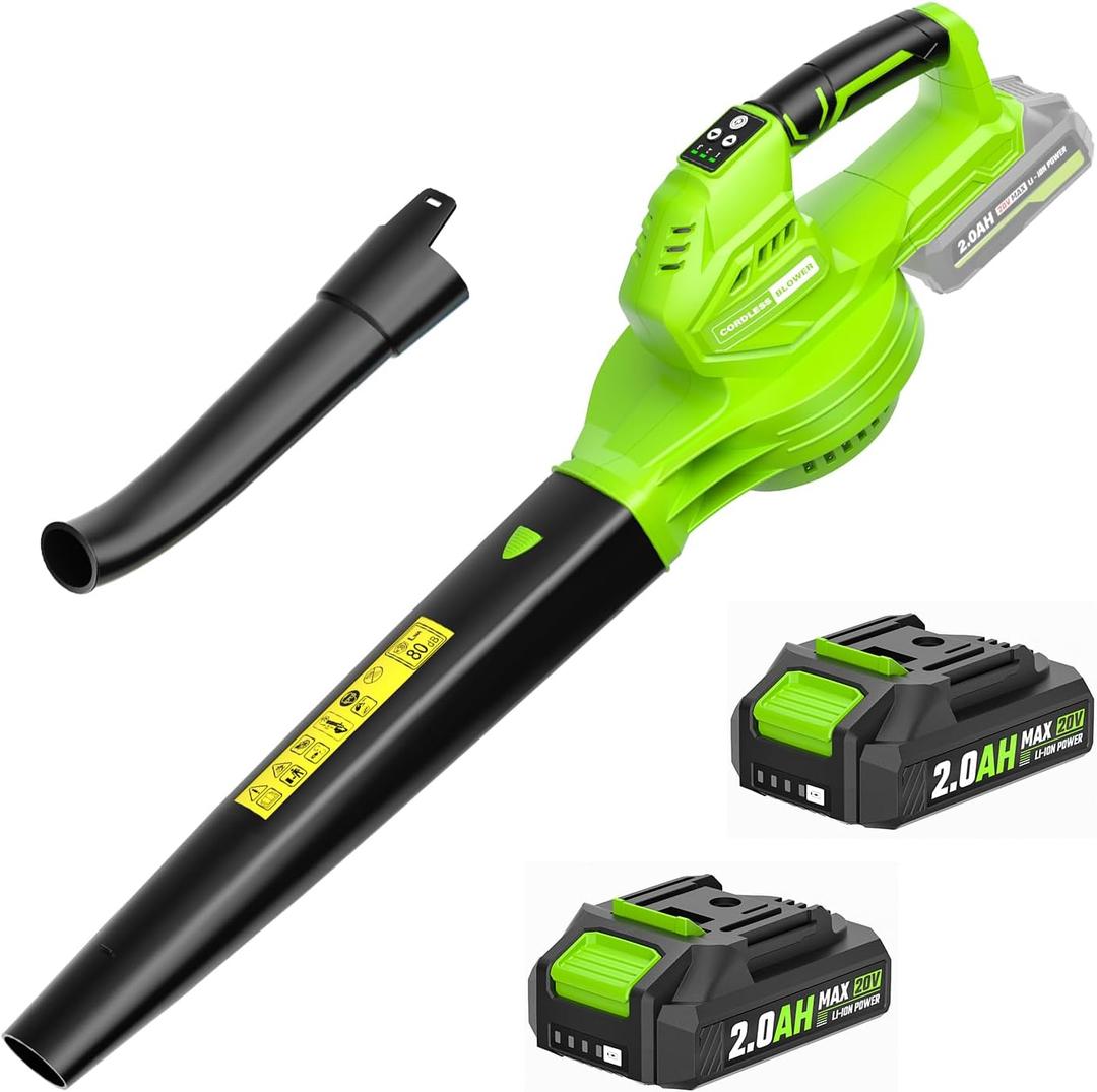 SEYVUM Cordless Leaf Blower, 20V Blower with 2 X 2.0 Ah Battery, Electric Blower for Lawn Care, 350 CFM 150 MPH Battery Powered Leaf Blower with Charger, for Patio, Garden Cleaning, Green SEYVUM Cordless Leaf Blower, 20V Blower with 2 X 2.0 Ah Battery, Electric Blower for Lawn Care, 350 CFM 150 MPH Battery Powered Leaf Blower with Charger, for Patio, Garden Cleaning, Green
