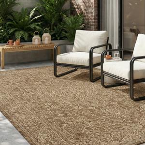 MontVoo-Outdoor Rug-Patio Rug 5x7 ft Polypropylene Indoor Outdoor Rugs Carpet for Patio Deck Balcony Porch, Textured Weave, Durable for High Traffic, Fade-Resistant, Vintage Medallion Neutral Brown