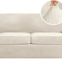 H.VERSAILTEX Real Velvet Plush 3 Piece Stretch Sofa Covers Couch Covers for 2 Cushion Couch Sofa Slipcovers Width Up to 90 Inch Feature Thick Soft Stay in Place (Large Sofa, Ivory)