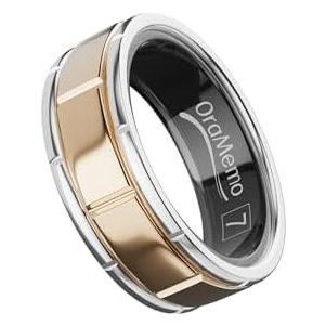 OraMemo Smart Ring 1.0 for Men/Women, No Subscription Fee, 7-8 Days Battery Life, HRV/Stress Monitoring/Sleep Track/Fitness for iOS and Android, Matte Gold & Silver, Size 7