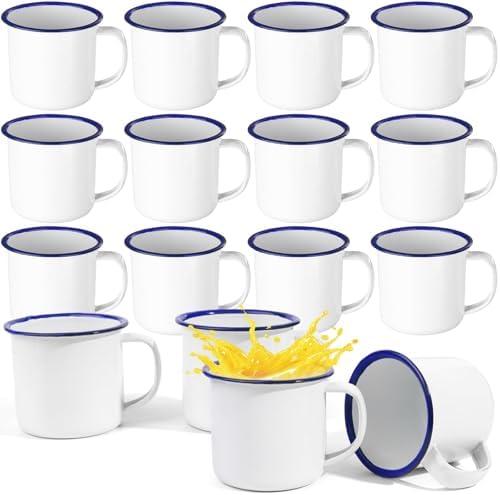 15 Pcs 4 oz Enamel Camping Coffee Mugs Mini Metal Mug with Handle Small White Enamel Mug Vintage Round Tea Cup Portable Drinking Cups for Outdoor Indoor Picnic Travel Camping Holiday Gifts