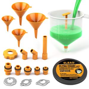 ELEAD No-Spill Coolant Funnel Kit - 19-Piece Radiator Funnel burping kit, coolant Bleeder kit, Extra Funnels and Adapters for Universal Vehicle ELEAD No-Spill Coolant Funnel Kit - 19-Piece Radiator Funnel burping kit, coolant Bleeder kit, Extra Funnels and Adapters for Universal Vehicle