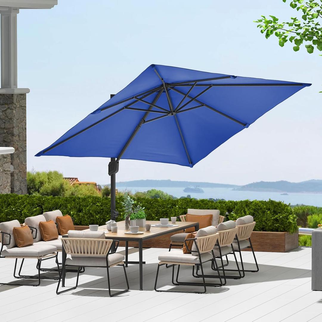 ChicCoutured Patio Umbrella, Rectangular Cantilever Outdoor Patio Umbrella Aluminum 10ft, 360 Degree Rotation for Garden Deck Pool Patio (Navy Blue)