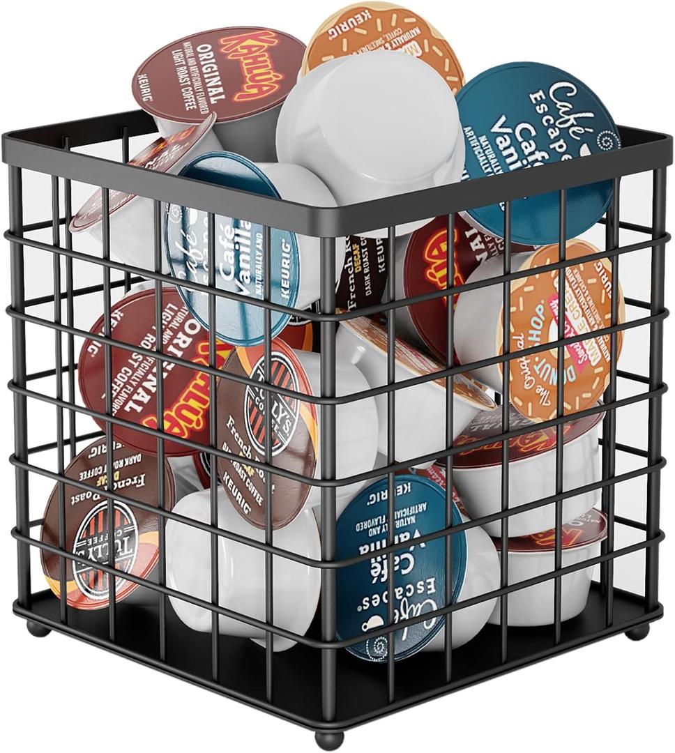 Coffee Pod Holder Organizer, K Cup Holder for Counter K pod Container, Creamer Holder, Coffee Bar Accessories Basket Black