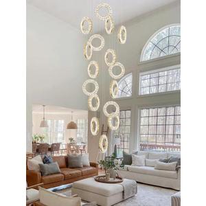 16 Rings High Ceiling Chandelier, Crystal Rings Chandelier, Staircase Chandeliers for High Ceilings, Foyer Chandeliers Entryway High Ceilings (Gold)