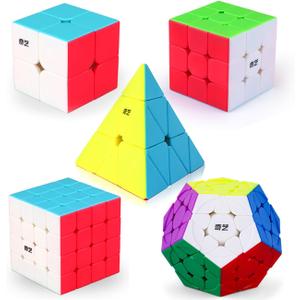 Roxenda Speed Cube Set, Speed Cube Bundle of 2x2 3x3 4x4 Megaminx and Pyramid Cube Smoothly Stickerless Magic Cubes Collection for Kids Teens & Adults [5 Pack]