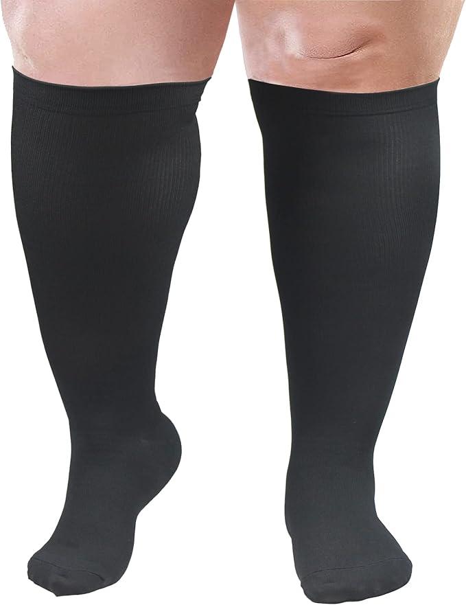 Wide Calf Compression Socks: Plus Size Compression Stockings for Men Women - Extra Large 20-30 mmHg Compression Hose Support for Travel Nurses Running Pregnancy 2 Pairs