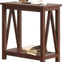 ChooChoo Farmhouse End Table, Narrow Side Table, Slim End Table with Storage Shelf for Small Spaces, Rustic Nightstand, for Living Room, Bedroom Walnut