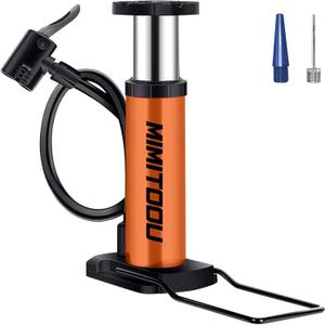 Bike Pump, Mini Bicycle Pump Portable Bike Floor Pump with Presta and Schrader Valves Aluminum Alloy Floor Bicycle Air Pump Compact Mini Bike Tire Pump, Extra Valve and Gas Needle for All Bike (Orange)