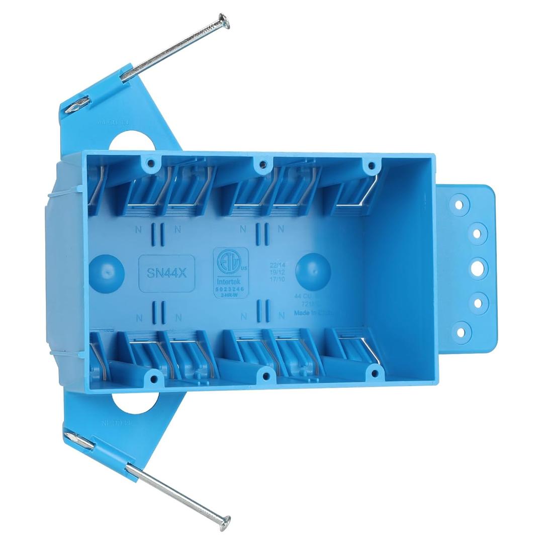 XIUTE Blue 3-Gang PVC New Work Switch/Outlet Wall Electrical Box, Interior Space of 44 Cubic Inches,for The Electrical Installation of Buildings,ETL (1pack)