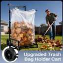 2-in-1 Leaf Bag Holder Cart & Hand Truck Dolly, Heavy Duty Garden Trash Bag Stand with 7" All-Terrain Wheels, 200lbs Capacity, Anti-Loss Clips & Utility Basket for Yard Work, Moving, Camping