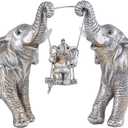 Elephant Statue.Silver Elephant Decor for Women,Mom Gifts.Elephant Figurines Brings Good Luck.Decoration Ornaments for Living Room,Table Centerpiece, Shelf, Office Decor (Silver)