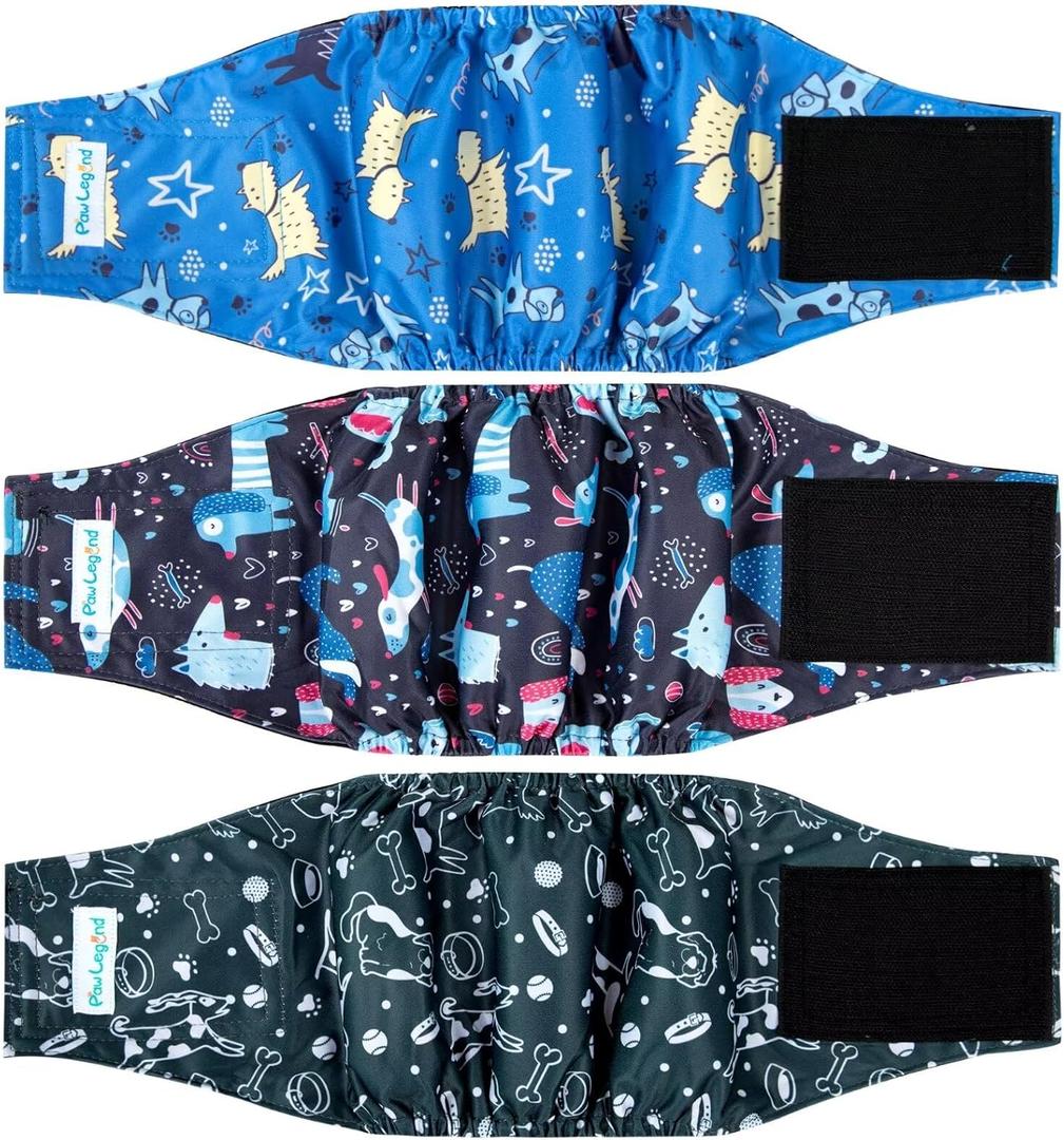 Paw Legend Washable Dogs Diapers Male Dog Belly Bands for Male Dogs Diapers Reusable Puppy & Doggie Diapers Male (3 Pack, Large)