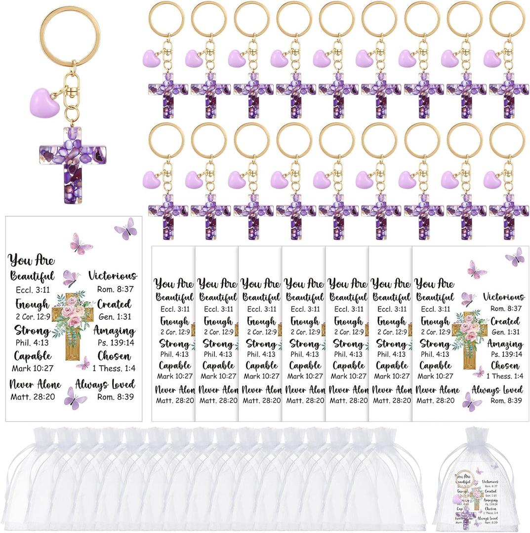 Nosiny 24 Sets Cross Keychain Bulk Christian Gifts for Women Resin Cross Keychain Church Bible Verse Religion Gifts