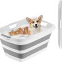 VEVOR Dog Bathtub, Collapsible Dog Bath Tub, Pet Bathing Grooming Wash Shower Station, Portable Space-Saving & Stable Support, for Small Pet Puppy Doggie Cat Outdoor, Gray White
