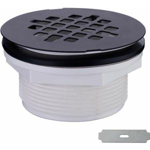 Black Shower Drain No Caulk PVC Compression Hidrop Shower Drain Kit with 4-1/4" Stainless Steel Round Grid Cover, Matte Black