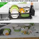 Dish Drying Rack - Space-Saving Small Dish Rack for Kitchen Counter, Rust-Resistant Kitchen Drying Rack, Compact Dish Drainer Organizer with Utensil Holder for Home Kitchen, Black