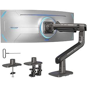 HUANUO HNSS48B Monitor Arm, Compatible with 17-49 inches, High Load Capacity, 39.7 lbs (18 kg), Gas Spring Type, Display Arm, VESA Standard, 3.0 x 3.9 x 3.9 inches (75 x 75 mm), 3.9 x 3.9 inches 
