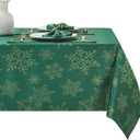 Rectangle Fancy Metallic Sparkling Snowflake Christmas Fabric Table Cloth red Hunter Gold Navy White Silver No-Iron Soil Resistant Woven Holiday Table Cover(Hunter Gold/60x104Inch)