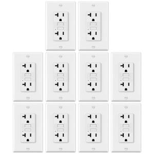 10 Pack GFCI Outlets 20 Amp, Non-Tamper Resistant, Decor GFI Receptacles with LED Indicator, Ground Fault Circuit Interrupter, Wallplate Included, ETL Listed, White