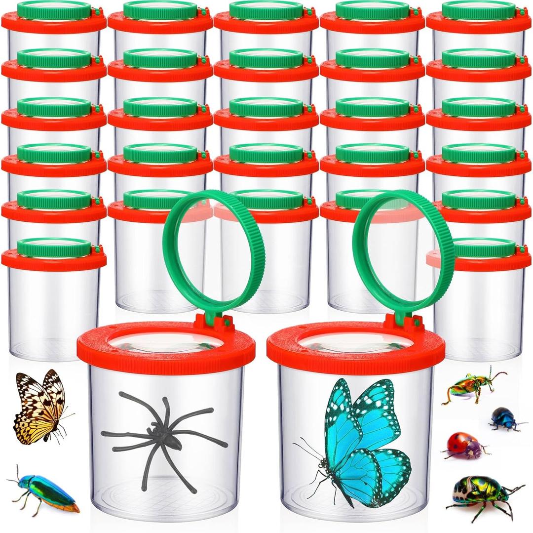 24 Pcs Bug Jar Viewer Magnifying Insect Box Magnifier Bug Container Bulk Insect Container Cage for Kids Children Science Nature Exploration Educational Tool Collecting Kit (Red)