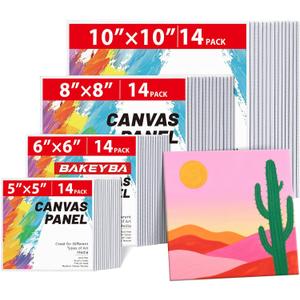 Small Canvas Boards for Kids Painting 56Pcs of 5x5, 6x6, 8x8, 10x10 inch Flat Square Canvas Panels, 100% Cotton White Acrylic Watercolor Paint