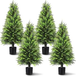 Riceshoot 4 Pcs 3ft Artificial Cedar Topiary Trees for Outdoor Artificial Plants Faux Pine Tree UV Resistant Potted Fake Plants Shrub Bushes for Porch Garden Office Front Door Indoor