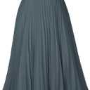 GRACE KARIN Pleated Midi Skirt for Women,Chiffon Elastic High Waist Knee Length Skirts,Swing Flare A-Line Outfits (M)