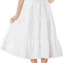 SHENHE Girl's Tiered Midi Skirt Smocked Waist Ruffle Flowy Summer Long Skirt for 12 Year Old, (White)