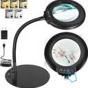 IVMAIE 10X Magnifying Glass with Light, Real Glass Lens, 5 Color Modes Dimmable, Flexible Gooseneck Lighted Magnifier with Stand, LED Desk Lamp Hands Free for Crafts Painting Sewing Reading Close Work