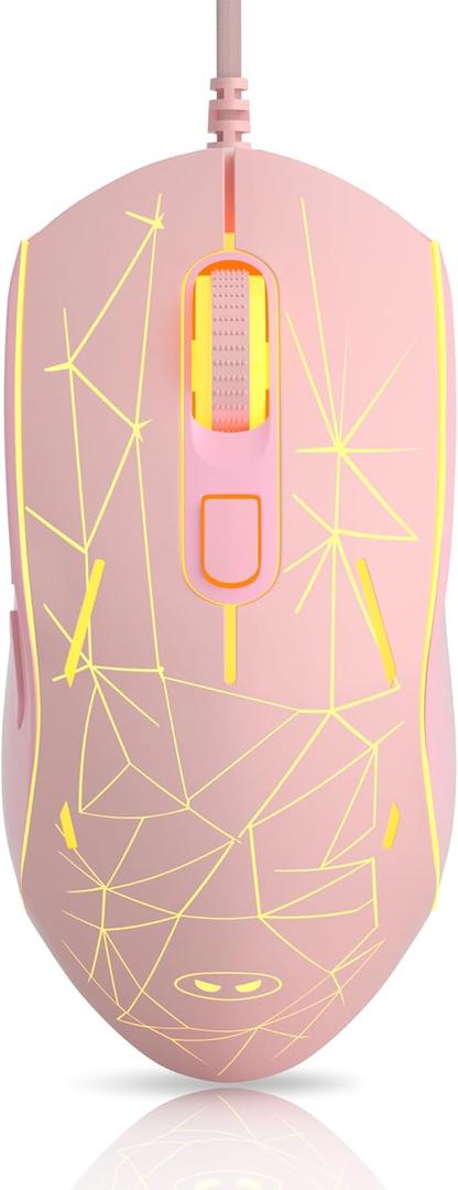 MageGee G6 Wired Gaming Mouse, Ergonomic USB Optical Mouse with 7 Colors Breathing LED Backlit, 6 Adjustable Speed Levels from 600 to 3200 for Laptop PC Computer Games & Work, Pink