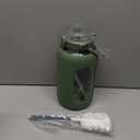 84oz Glass Water Bottle with Stainless Steel Handle,2.5L Gallon Water Bottle with 2-IN-1 Straw Lid, Silicone Sleeve and Motivational Capacity Marker, Wide Mouth Water Jug For Gym, Workout, Olive