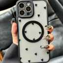 Case for iPhone 16 Pro [Compatible with MagSafe] Aesthetic Black Hearts Cute Design for Women Girls | Soft TPU Bumper Hard PC Back Translucent Matte Protective Slim Magnetic Phone Cover