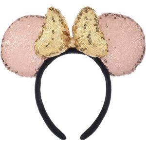 A Miaow 3D Black Mouse Sequin Ears Headband MM Glitter Butterfly Hair Clasp Park Supply Adults Women Girls Photo Accessory (Champagne and Golden) (Gold)