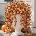 Fall Flowers Artificial for Decoration,Artificial Flowers for Outdoors,Autumn Fake Plants Home Decor Thanksgiving Realistic Silk Daisy,Fall Leaves UV Resistant Garden Courtyard Patio (Yellow Brown)