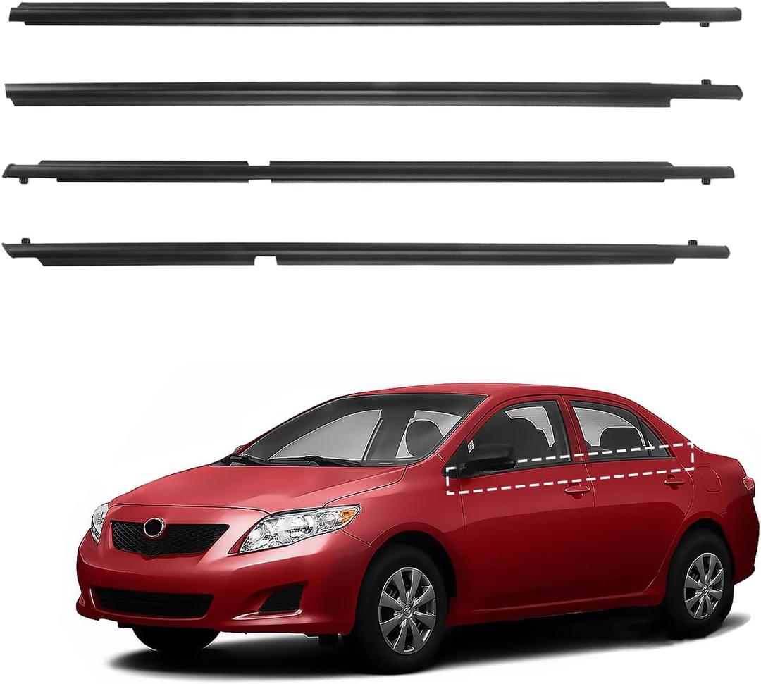 Car Window Molding Trim Seal Blet Compatible with Toyota Corolla 2009-2012,Black Outer Door Window Weatherstrip Rubber Seal,Sedan 4-Door,Replace#75710-02210 75720-02210 75730-02190 75740-02190