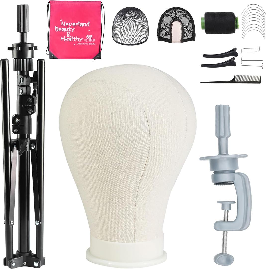 Neverland Beauty & Health 23 Inch Wig Head, Wig Stand Tripod with Head, Wig Head Stand with Mannequin Head for Wigs, Wig Stand with Head, Adjustable Tripod Manikin Head Set for Cosmetology(White)