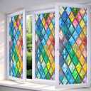 IVN Window Privacy Film Mosaic Diamond Stained Glass Window Film Decorative Static Cling Non Adhesive Removable Reusable Window Cling for Bathroom Shower Windows Anti Glare UV Blocking 17.7x39.3 Inch (Pastel Diamond Grid)
