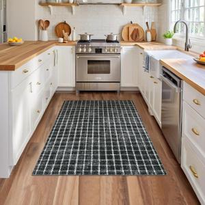 4 x 6 Rug Non-Slip Washable Low-
Pile Carpet - Checkered Braided Geometric Print for Bedroom Living
Room Nursery Kitchen Entryway
Indoor Use Black