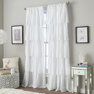 Curtainworks Flounced Ruffle Rod Pocket one Curtain Panel, 63 in, White (42"W x 63"L (Pack of 1))