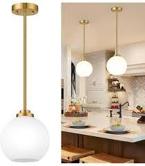 JAGORI Glass Pendant Light,Mid Century Modern Light Fixture,Hanging Lights for Kitchen Island,Bathroom, Bedroom,Hallway Foyer (Gold, 6 in)