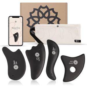 Gua Sha Facial Tools Set of 4 - Large Bian Stone for Face & Body Massage - Glowing Massage Tool & Body Set for Daily Skincare Routine (Large 4 Set)